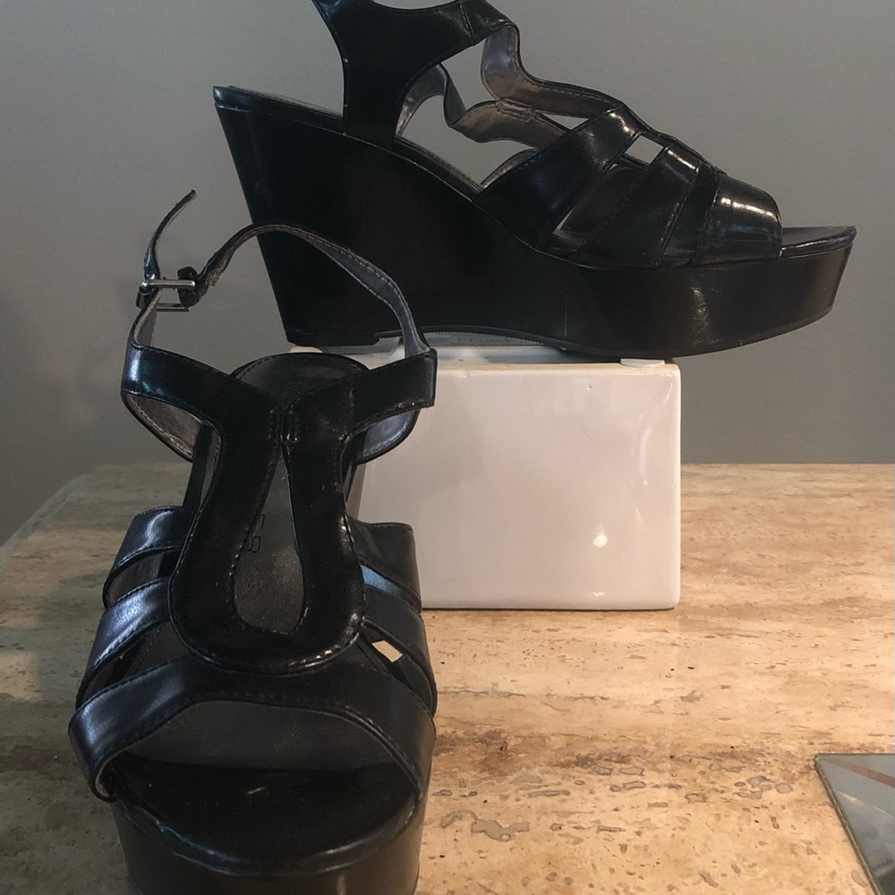 Marc Fisher black platform wedge sandals